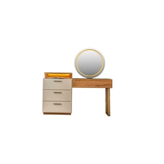 Braun-Weiße Schlafzimmer Garnitur Schminktisch Polsterhocker Spiegel