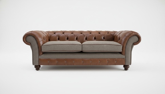 Braune 3 Sitzer Chestrerfield Leder Sofa Couch Polster Garnitur Textil Sofas