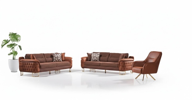 Braune Chesterfield Sofagarnitur 3+3+1 Sitzer Designer Couchen 3tlg