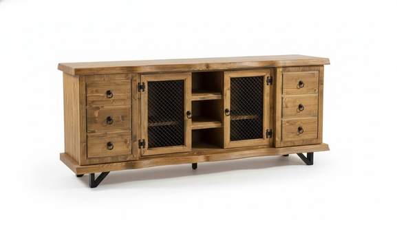 Braune Massivholz Anrichte Schrank Sideboard Mit Regalen Lowboard