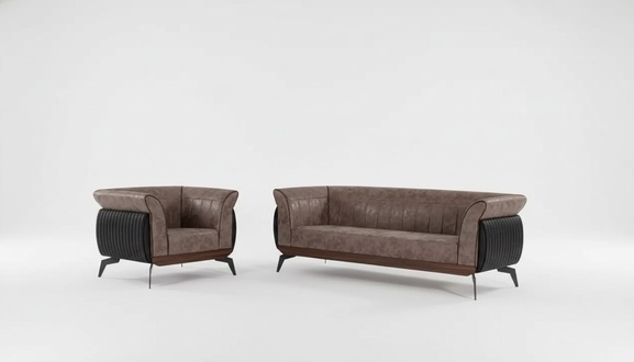 Braune Sofagarnitur Dreisitzer Sessel Arbeitszimmermöbel Couch Set 2 tlg