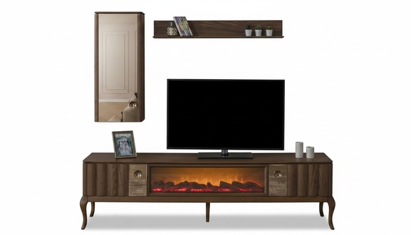 Braune Wohnzimmer Garnitur RTV-Lowboard Wandschränke Regale 3tlg Set