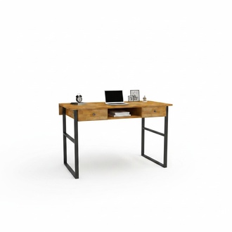Brauner Holztisch 2x Schubladen Designer Büromöbel Luxus Schreibtisch