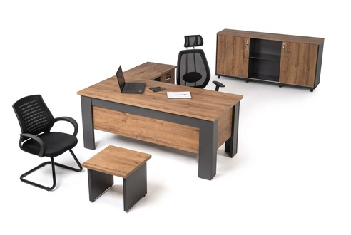 Braunes Büro Set Komplette Arbeitszimmergarnitur Tisch Schrank Eckschreibtisch