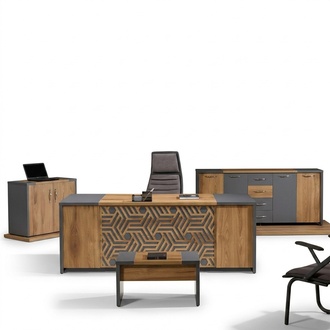 Büro Arbeitszimmermöbel Komplettbüro Schreibtisch 4tlg Holz Braun Set