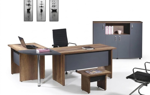 Büro Computermöbel Arbeitstisch Büromöbel Tisch 3tlg Holz Set Grau