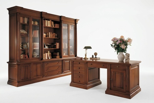 Büro Einrichtung Massiv Holz Schreibtisch Bücherschrank Tisch Regal Schrank 2tlg