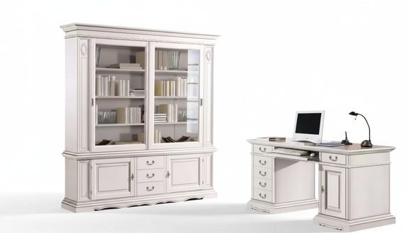 Büro Einrichtung Schreibtisch Weiß Bücherschrank Klassischer Set 2tlg