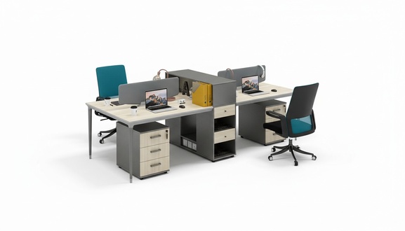 Büro Möbel Einrichtung Tische Tisch 4 Arbeitsplätze Schreibtisch Callcenter Holz