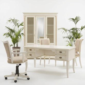 Büro Schreibtisch + Sessel Schreibtische Tisch Holz Stuhl 2tlg Set Italien Möbel