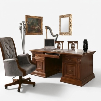 Büroeinrichtung Arbeitszimmer Sessel Büro Möbel Chef Sessel Barock Rokoko 3tlg. Massivholz