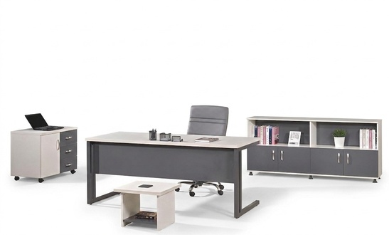 Büromöbel Grau Set 4tlg Schreibtisch Komplettbüro Schrank Holz Gruppe