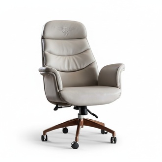 Bürostuhl Beige Leder Edelstahl Arbeitszimmer Büro Möbel Luxus Einrichtung Neu