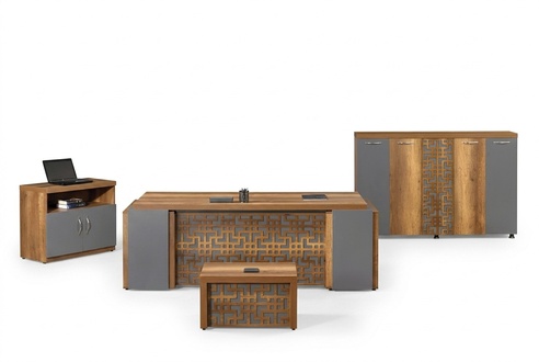 Bürotisch Büromöbel Komplettbüro Schreibtisch Set 4tlg Holz Braun Büro