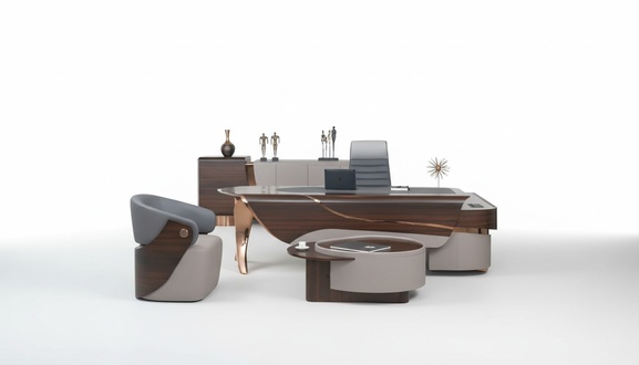 Bürotisch Büromöbel Modern Komplettbüro Schreibtisch Set 4tlg Holz Braun Büro