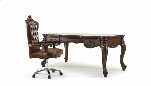 Chefsessel Sessel Klassischer Stuhl Büro Drehstuhl Leder Holz Barock Rokoko neu