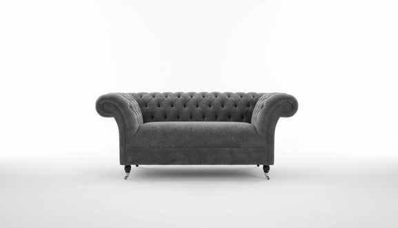 Cheserfield Samt Sofa 2 Sitzer Designer Couchen Couch Stoff Polster Grau