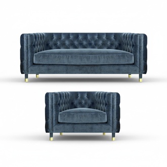 Chestefield Sofagarnitur Sofa Couch Dreisitze Designer Textil Polster Sessel
