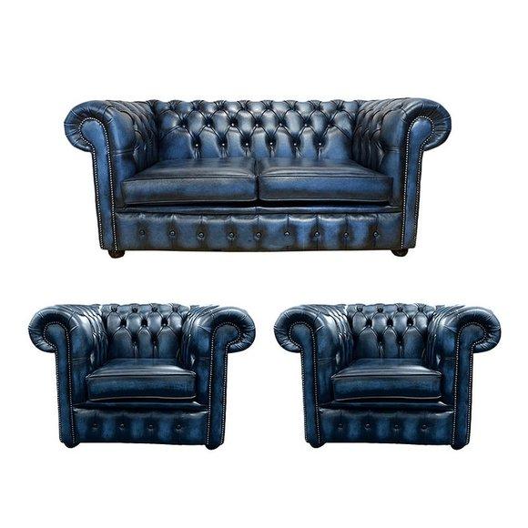 Chesterfield 2+1+1 Ledersofa Textil Couch Stoff Polster Sofa Garnitur Sitz Neu