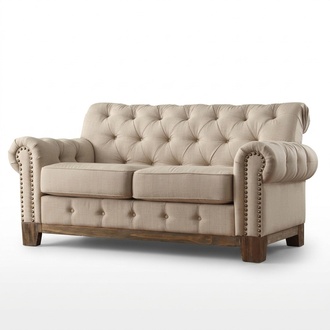 Chesterfield 2 Sitz Klassische Luxus Natur Holz Gestell Sofa Textil Leder