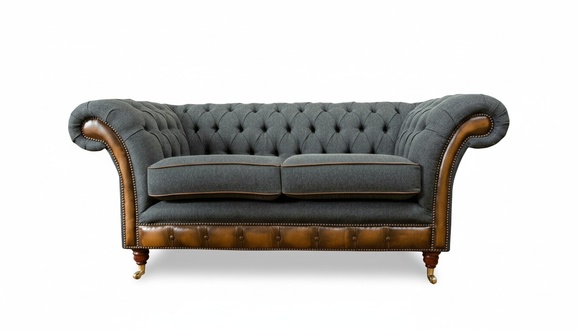 Chesterfield 2 Sitzer Graue couchen Wohnzimmer Modern Design Sofa Sofas