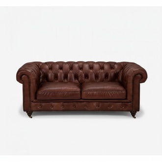 Chesterfield 2 Sitzer Klassische Luxus Barock Rokoko Sofa Braun Leder