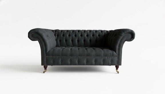 Chesterfield 2 Sitzer Schwarz Textil Stoff Möbel Wohnzimmer Couchen Sofas