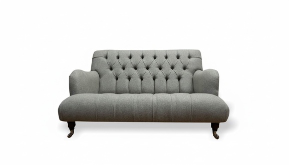 Chesterfield 2 Sitzer Stoff Grau Textil Luxus Wohnzimmer Modern Design