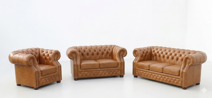 Chesterfield 3+2+1 Echtleder Sofagarnitur Vintage Oxford Sofa Couch Polster Sitz