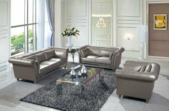 Design Chesterfield Sofagarnitur 3+2+1 Couch Leder Silver Couch Polster Neu
