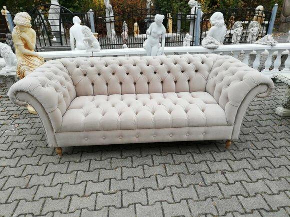 Designer Chesterfield Sofagarnitur Textil Beige 3 Couch Polster Textil Sofa Neu