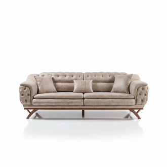 Chesterfield 3 Sitzer Beige Design Couchen Polster Sofas Textil Couch