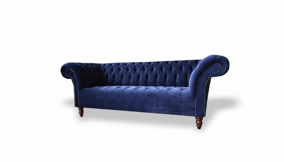 Chesterfield 3 Sitzer Blau Stoff Textil Möbel Samt Wohnzimmer Moderne