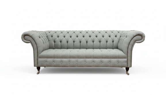 Chesterfield 3 Sitzer Designer Sofa Polster Sofas Couchen Stoff Textil Graue