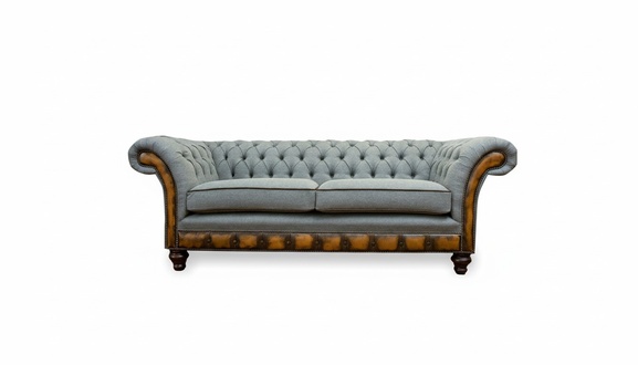 Chesterfield 3 Sitzer Grau Design Couchen Polster Sofas Samt Stoff Textil