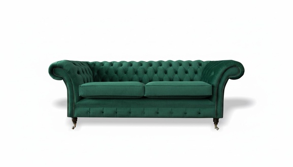 Chesterfield 3 Sitzer Grün Wohnzimmer Modern Design Couchen Sofa Original Textil