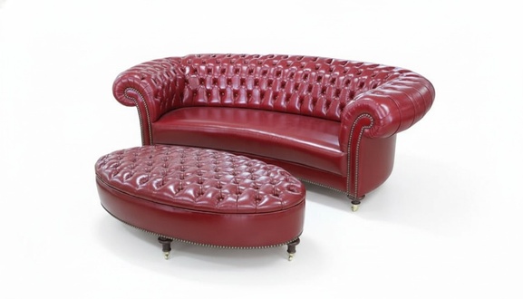 Chesterfield 3 Sitzer + Hocker Couch Garnitur Polstermöbel Leder Sofas