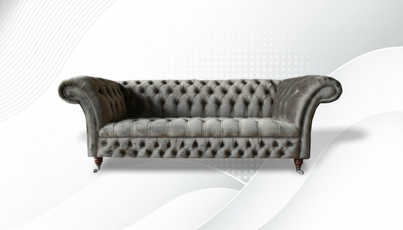 Chesterfield 3 Sitzer Textil Sofa Grau Modern Design Couchen Sofas xxl