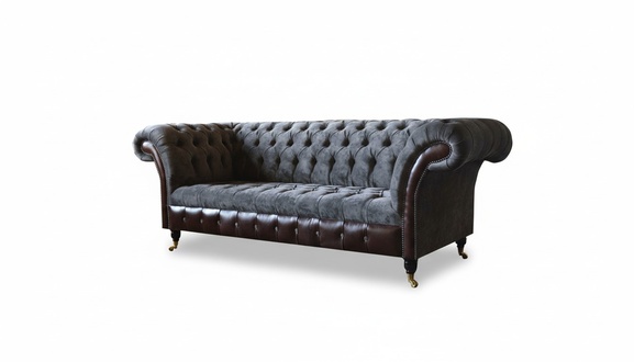 Chesterfield 3 Sitzer Wohnzimmer Couch Sofa Polster Sitz Textil Stoff Garnitur