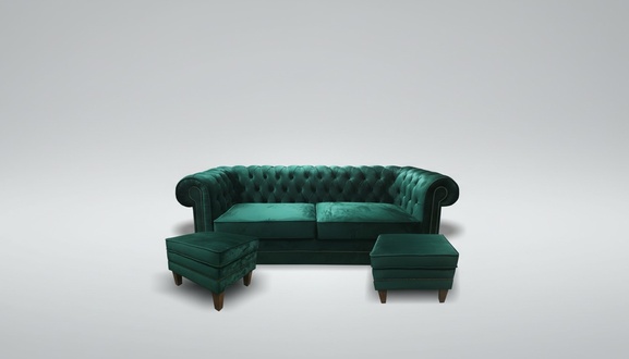 Chesterfield 3-Sitzer XXL Big Sofa Stoff Hocker Sofagarnitur Textil Ledersofa