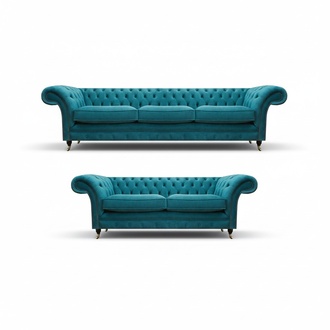 Chesterfield Blau 2x Sofas Set Wohnzimmer Polstermöbel Luxuriöse Sofagarnitur