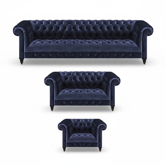 Chesterfield Blau Sofagarnitur 3tlg Set Wohnzimmer Einrichtung Polstermöbel