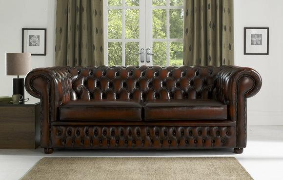 Design Chesterfield Sofagarnitur 3- Sitzer Couch Leder Braun Polster Sofas