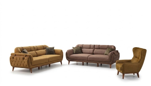 Chesterfield Braue Garnitur Wohnzimmer Sofas 2x Dreisitzer Sessel Möbel