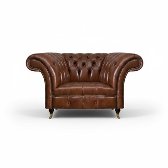 Chesterfield Brauner Ledersessel Wohnzimmer Kunstleder Einsitzer Möbel