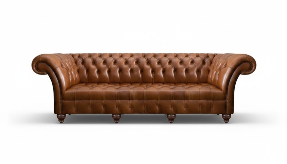 Chesterfield Braunes Ledersofa Wohnzimmer Designer Viersitzer Couch
