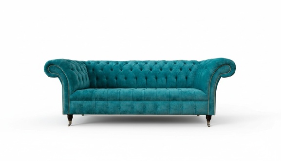 Chesterfield Couch Polster Sofas Klassischer Textil Turkis 3 Sitzer Stoff Neu