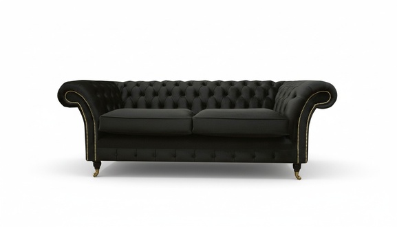 Chesterfield Couch Polster Sofas Klassischer Textil Schwarz Sofa 3 Sitzer