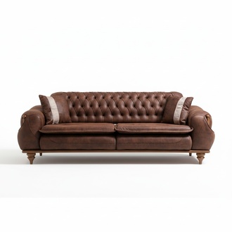 Chesterfield Dreisitzer Braune Couch Polster Möbel Textil Couchen Stoff