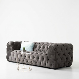 Chesterfield Dreisitzer Couch Gepolsterte Stil Möbel Samt Stoff Bezug Leder